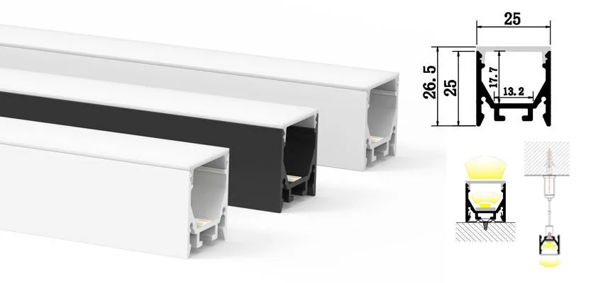 Aluminum Profile 2526 L1000mm for 12mm Strips