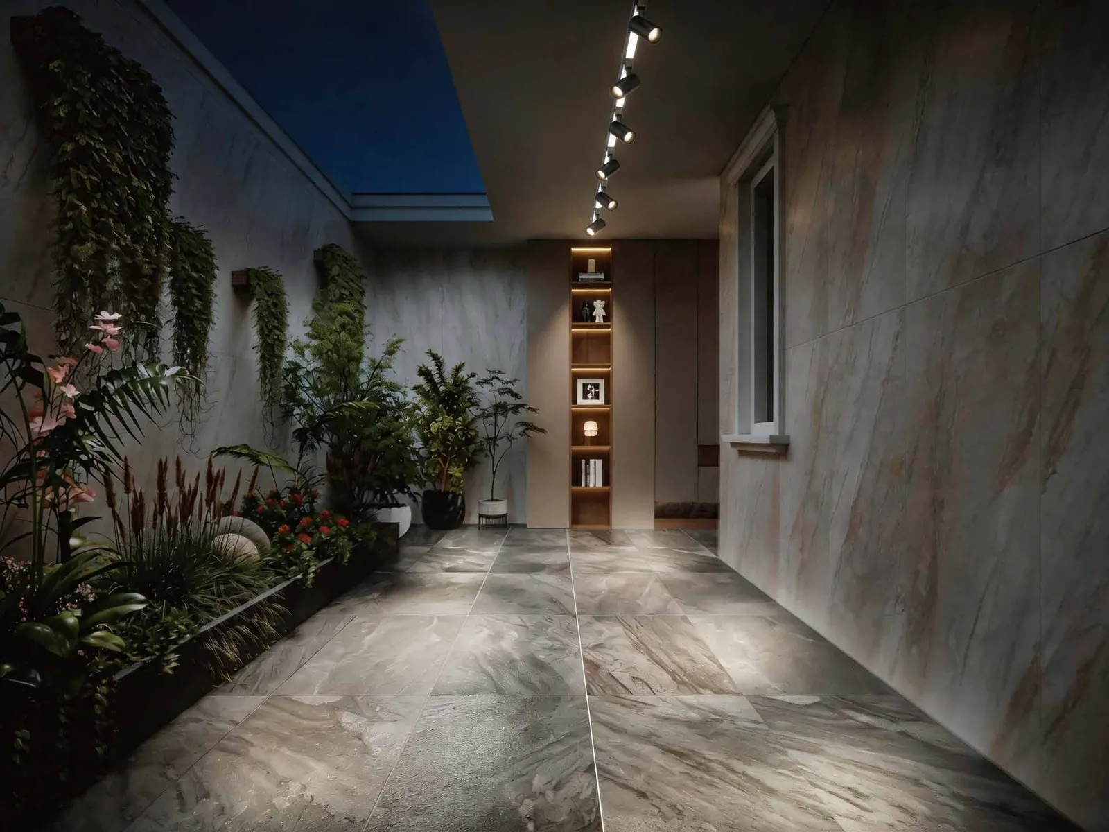 Restaurant terrace with magnetic track spotlights